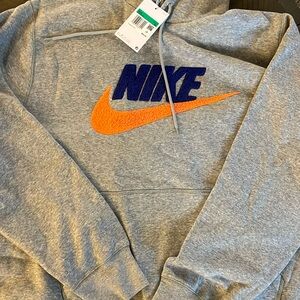 NIKE HOODIE EMBROIDERED BRAND NEW WITH TAGS GREY WITH BLUE AND ORANGE